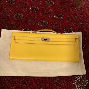 Hermes Kelly Cut Clutch Pochette Yellow PHW